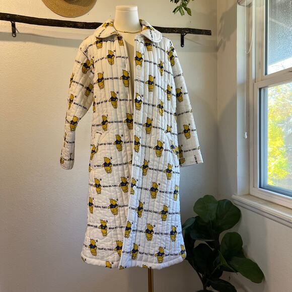 Vintage Fair Lady Quilted White Winnie The Pooh Button Trench Coat Size Small - Picture 15 of 15